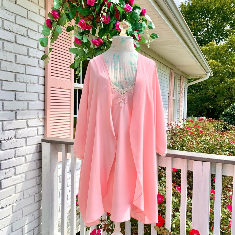 vintage 80s pink lingerie slip dress & robe
